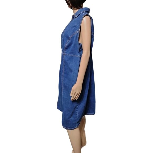 Faded Glory Plus Size 20W Denim Dress Surplice Collared Sleeveless Side Zip - Picture 4 of 10